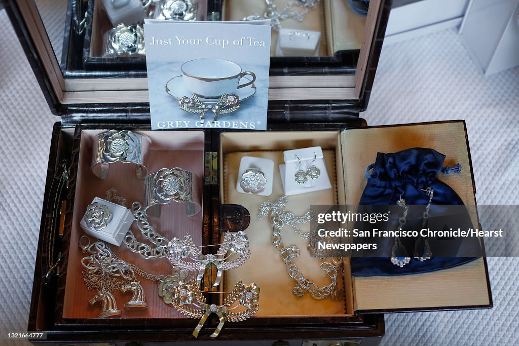 Bouvier Beale and his wife Eva Beale show the "Grey Gardens" jewelry collections inspired by "Little" Edith Bouvier at home in Mill Valley, California on friday, april 15, 2016.