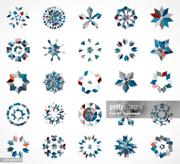 abstract mosaic snowflake pattern icon collection for design - pentagram stock illustrations