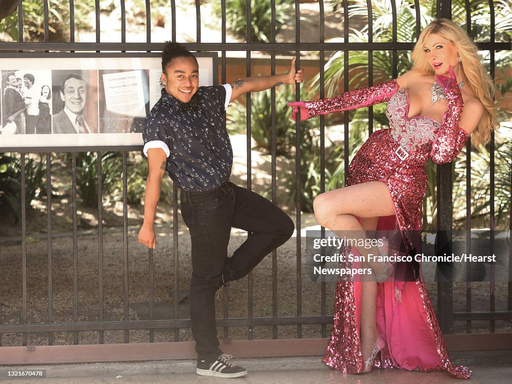 Artist and activist Mason J (left) and burlesque performer Cassandra Cass (right) talk about Caitlyn (Bruce) Jenner in San Francisco, California, on Tuesday, June 2, 2015.