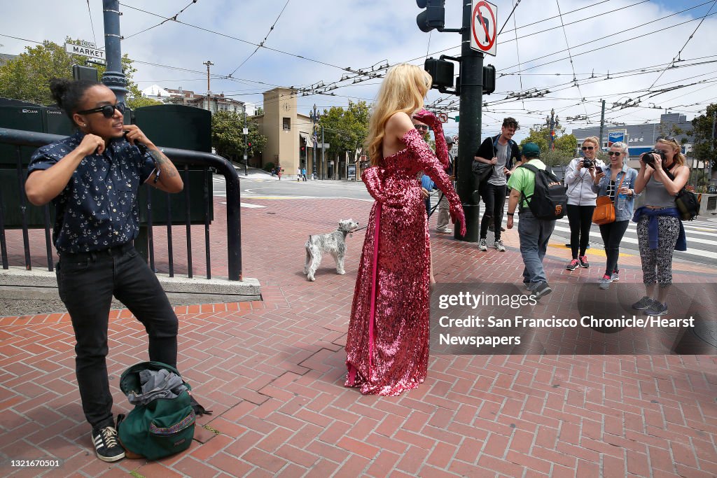 Artist and activist Mason J (left) and burlesque performer Cassandra Cass (right) talk about Caitlyn (Bruce) Jenner in San Francisco, California, on Tuesday, June 2, 2015.
