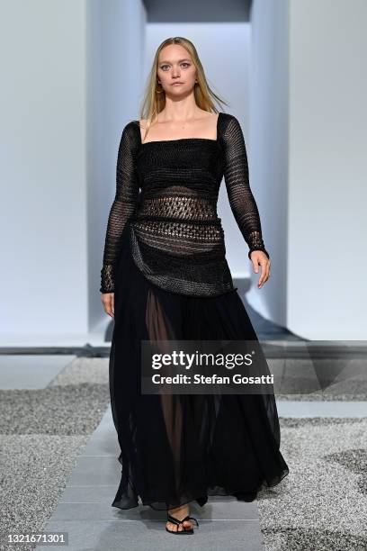 Models Gemma Ward walk the runway during the Christopher Esber show during Afterpay Australian Fashion Week 2021 Resort '22 Collections at...