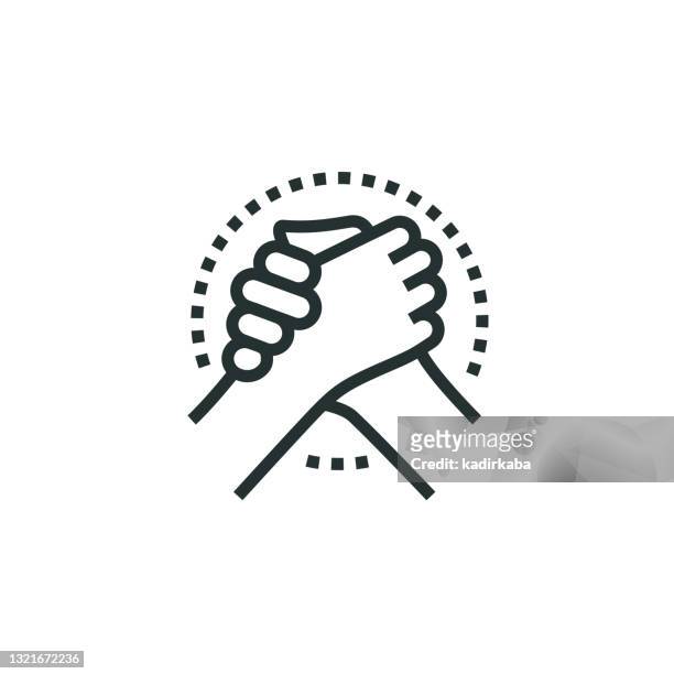 teamwork, handshake, partnership line icon - a helping hand stock illustrations