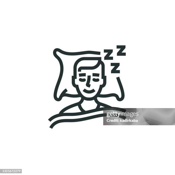 sleeping line icon - pillow over head stock-grafiken, -clipart, -cartoons und -symbole
