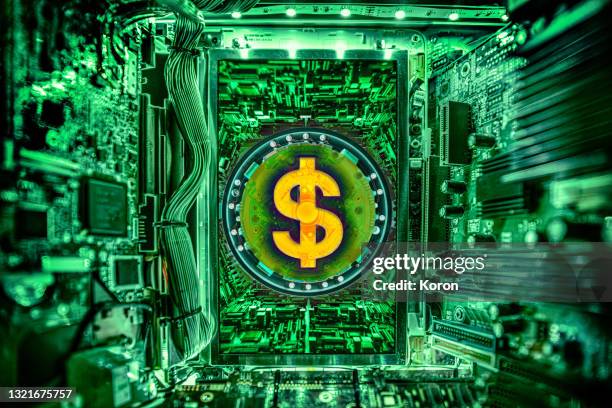 cyber dollar ai machine - computertoets stockfoto's en -beelden