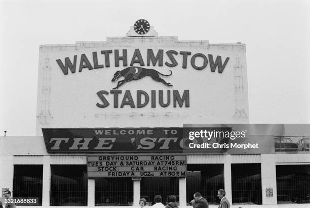 The main sign of the greyhound racing track Walthamstow Stadium, London, UK circa 1968.