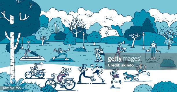 illustrazioni stock, clip art, cartoni animati e icone di tendenza di sport all'aria aperta - walking illustration