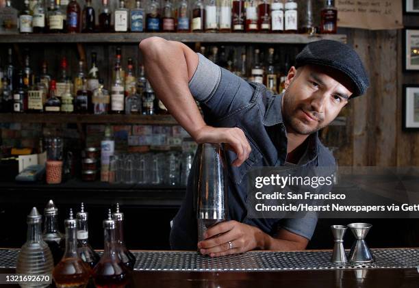 Bar manager Dan Chavez Stahl makes a Bank Shot at Bloodhound in San Francisco, Calif., on Tuesday, February 3, 2015. Bank Shot recipe is 2 oz. Of...