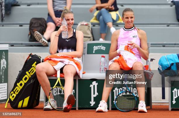 Kristyna Pliskova of Czech Republic and Karolina Pliskova of Czech Republic during their Women's Doubles Second Round match against Yifan Xu of China...