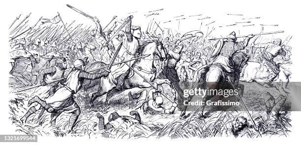 stockillustraties, clipart, cartoons en iconen met slag bij legnica die ridder templas aanvielen 13e eeuw - mongol invasion of india (1303)