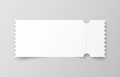 Realistic ticket with one stub rip line and shadow. Mock up coupon entrance isolated on grey background