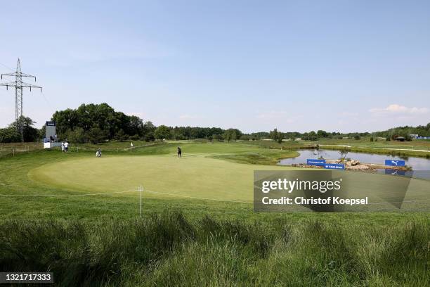 View of the green of hole 163 during a practice day prior to The Porsche European Open at Green Eagle Golf Course on June 04, 2021 in Hamburg,...