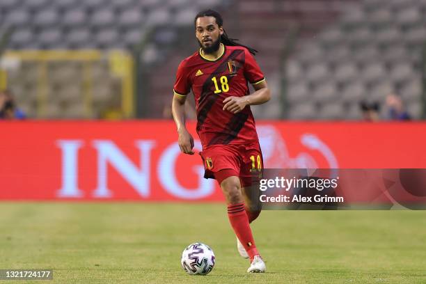 Of Belgium controls the ball during the international friendly match between Belgium and Greece at King Baudouin Stadium on June 03, 2021 in...