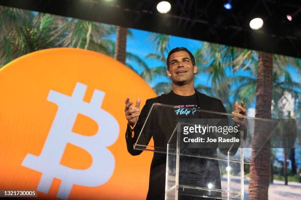 Miami Mayor Francis Suarez speaks at the Bitcoin 2021 Convention, a crypto-currency conference held at the Mana Convention Center in Wynwood on June...