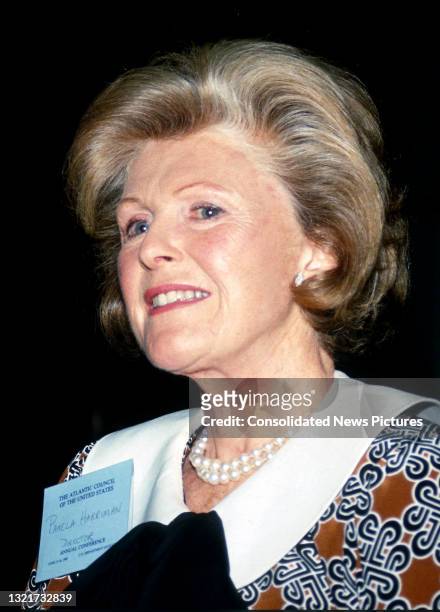 View of American political operative and a director of the Atlantic Council Pamela Harriman as she attends the Council's annual conference at the US...