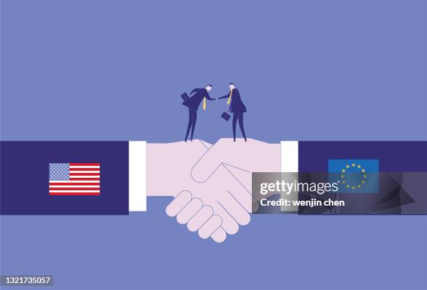 u.s. and eu cooperation - european union flag stock illustrations