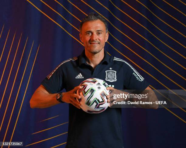 Spain manager Luis Enrique poses during the official UEFA Euro 2020 media access day at Ciudad del Futbol on June 03, 2021 in Las Rozas de Madrid,...