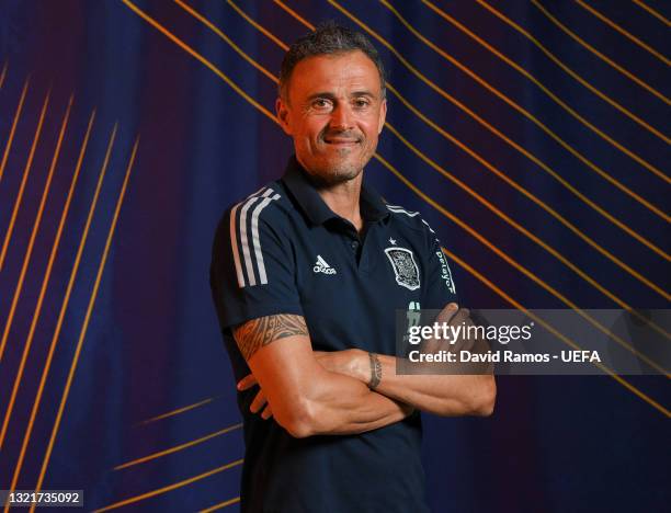 Spain manager Luis Enrique poses during the official UEFA Euro 2020 media access day at Ciudad del Futbol on June 03, 2021 in Las Rozas de Madrid,...