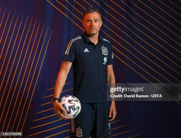 Spain manager Luis Enrique poses during the official UEFA Euro 2020 media access day at Ciudad del Futbol on June 03, 2021 in Las Rozas de Madrid,...