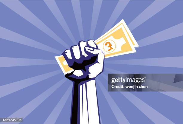 fight hard for the pound sterling, hold the fist of the pound banknote - pound unit of mass stock illustrations