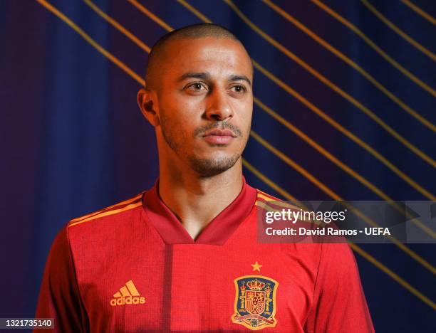 Thiago Alcantara of Spain poses during the official UEFA Euro 2020 media access day at Ciudad del Futbol on June 03, 2021 in Las Rozas de Madrid,...