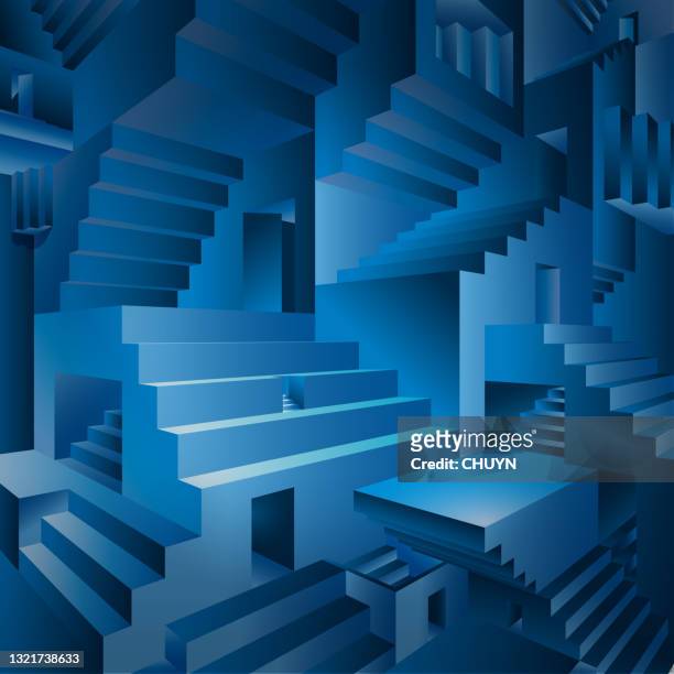infinite blue stairs - staircase stock illustrations