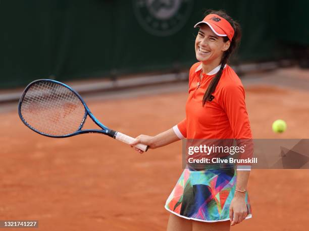 Sorana Cirstea of Romania celebrates after winning match point during her Women's Singles third round match against Daria Kasatkina of Russia on day...