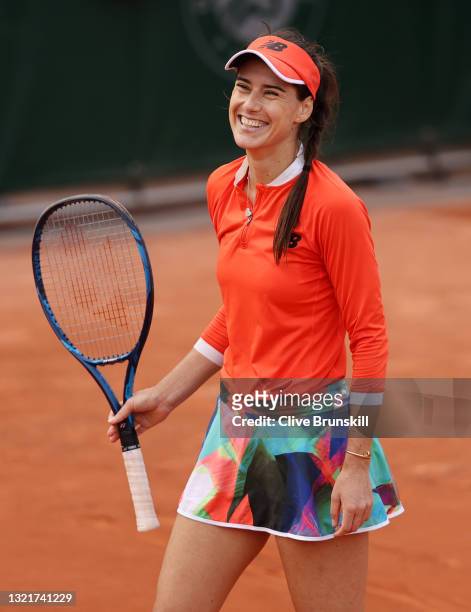 Sorana Cirstea of Romania celebrates after winning match point during her Women's Singles third round match against Daria Kasatkina of Russia on day...