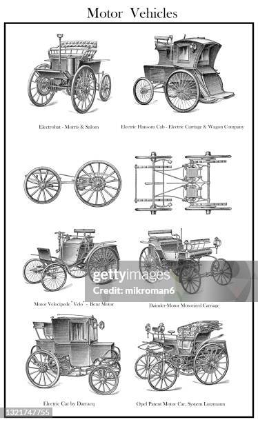 old engraved illustration of automobiles, motor vehicles - carriage wheel stock pictures, royalty-free photos & images