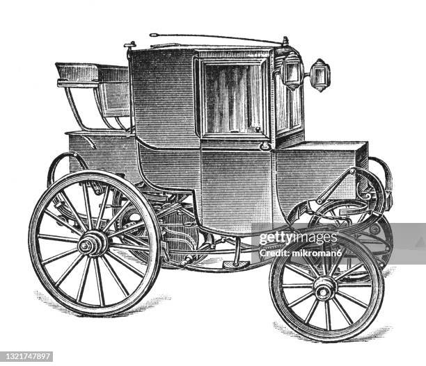 old engraved illustration of electric car by darracq - horsedrawn fotografías e im�ágenes de stock