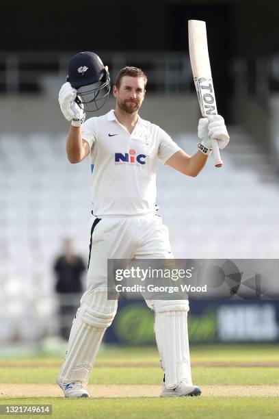 Dawid Malan of Yorkshire celebrates after reaching their century during the LV= Insurance County Championship match between Yorkshire and Sussex at...