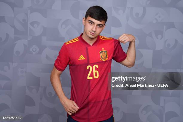 Pedri of Spain poses during the official UEFA Euro 2020 media access day at Ciudad del Futbol on June 03, 2021 in Las Rozas de Madrid, Spain.