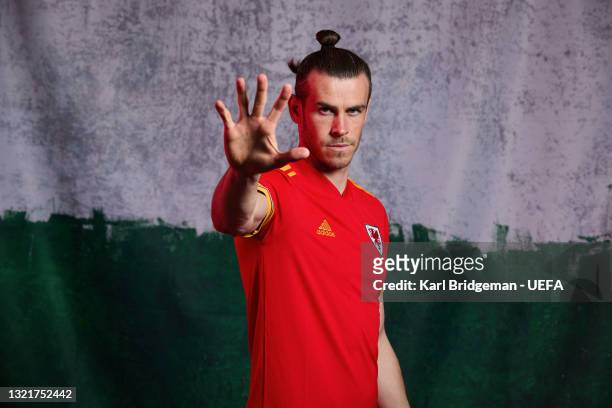 Gareth Bale of Wales poses during the official UEFA Euro 2020 media access day at on June 03, 2021 in Vale of Glamorgan, Wales.