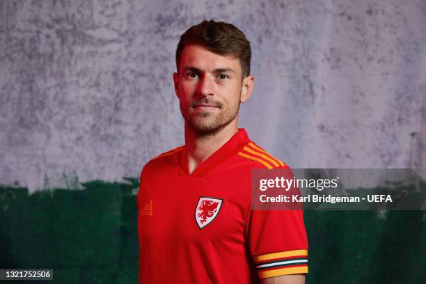 Aaron Ramsey of Wales poses during the official UEFA Euro 2020 media access day at on June 03, 2021 in Vale of Glamorgan, Wales.