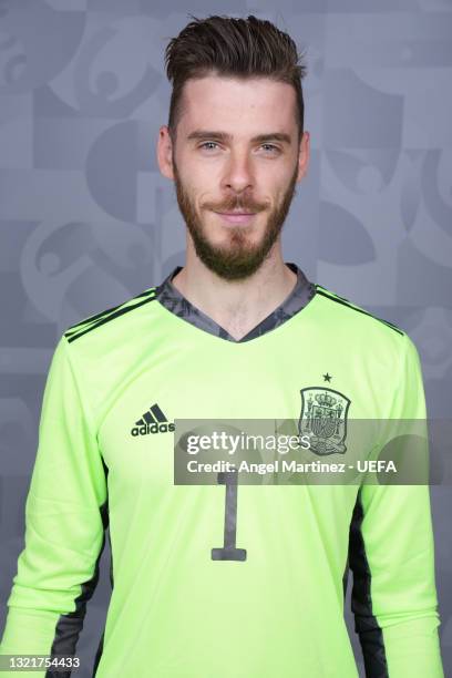 David de Gea of Spain poses during the official UEFA Euro 2020 media access day at Ciudad del Futbol on June 03, 2021 in Las Rozas de Madrid, Spain.