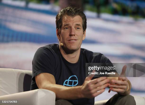 Tyler Winklevoss co-founder of crypto exchange Gemini Trust Co. Speaks during the Bitcoin 2021 Convention, a crypto-currency conference held at the...