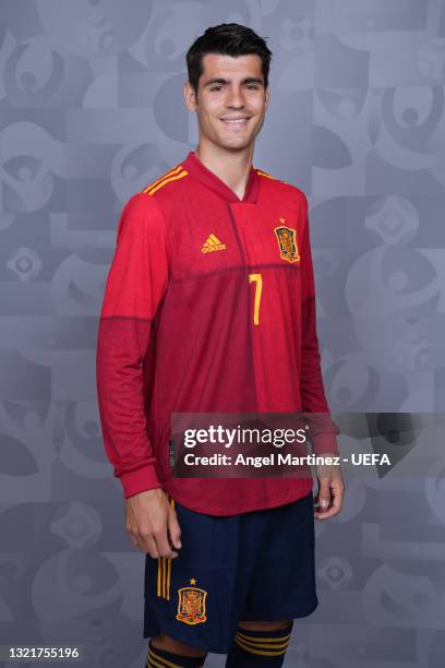 Alvaro Morata of Spain poses during the official UEFA Euro 2020 media access day at Ciudad del Futbol on June 03, 2021 in Las Rozas de Madrid, Spain.