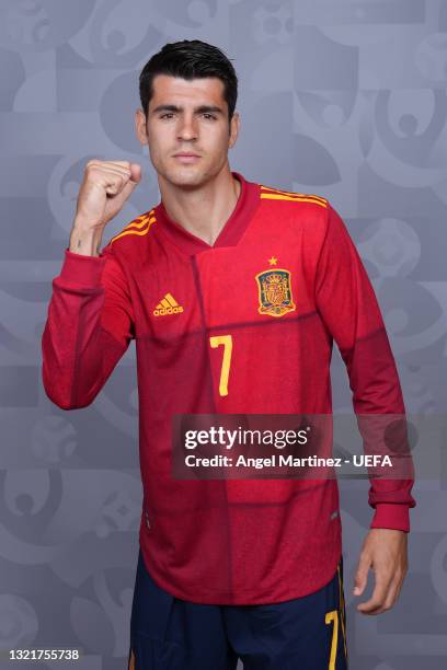 Alvaro Morata of Spain poses during the official UEFA Euro 2020 media access day at Ciudad del Futbol on June 03, 2021 in Las Rozas de Madrid, Spain.