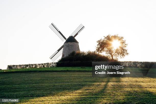 windmühle bei sonnenuntergang - soziales thema stock pictures, royalty-free photos & images