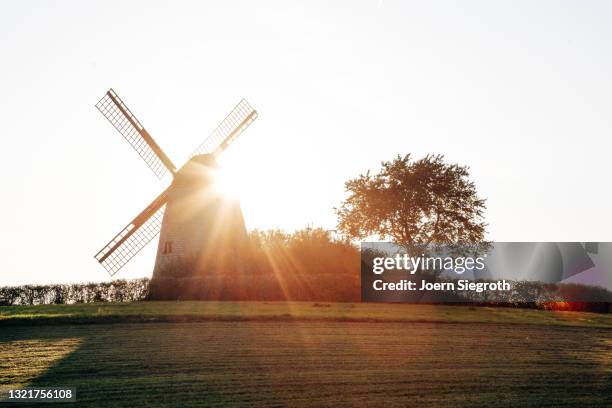 windmühle bei sonnenuntergang - soziales thema stock pictures, royalty-free photos & images