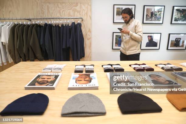 Manager of retail Brody Now at Hill City, a new men?s wear pop-up store in Hayes Valley, checks merchandise as store opens today on Tuesday, Oct. 15...