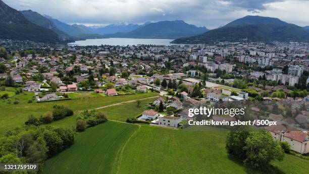 high angle view of townscape against sky,annecy,france - annecy foto e immagini stock