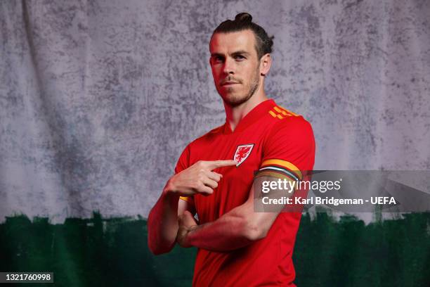 Gareth Bale of Wales poses during the official UEFA Euro 2020 media access day at on June 03, 2021 in Vale of Glamorgan, Wales.