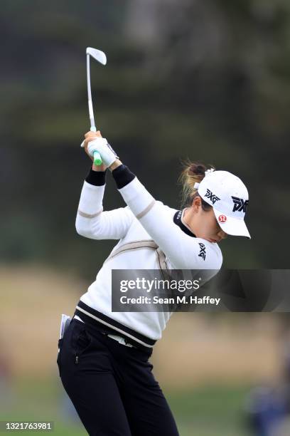Lydia Ko of New Zealand plays her shot off the third tee during the second round of the 76th U.S. Women's Open Championship at The Olympic Club on...