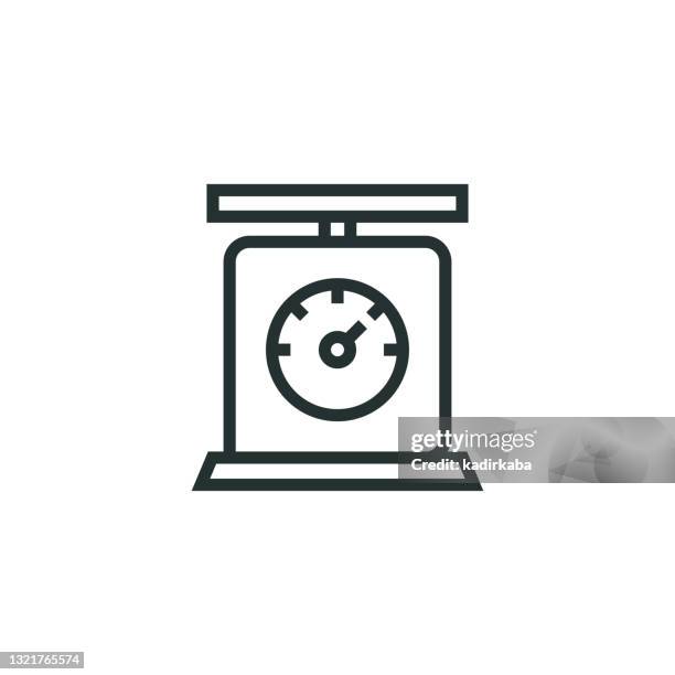 kitchen scales line icon - measuring spoon stock illustrations