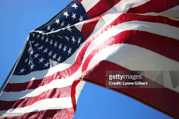 american flags blow in the wind on a bright sunny day in malibu, california - vietnam veterans memorial imagens e fotografias de stock