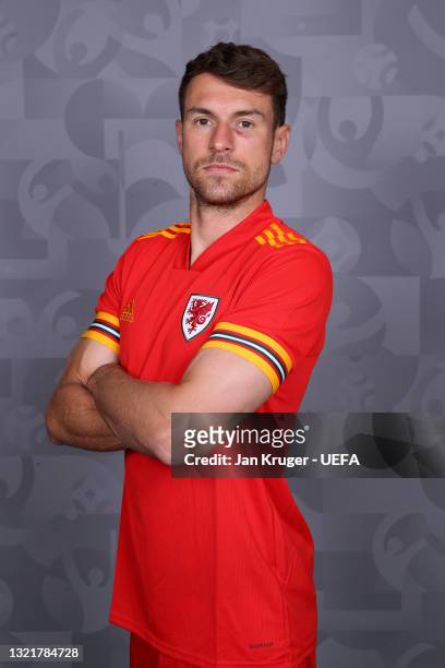 Aaron Ramsey of Wales poses during the official UEFA Euro 2020 media access day on June 03, 2021 in Vale of Glamorgan, Wales.
