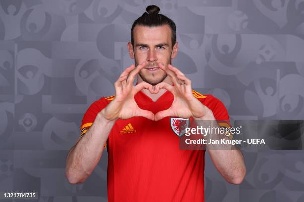 Gareth Bale of Wales poses during the official UEFA Euro 2020 media access day on June 03, 2021 in Vale of Glamorgan, Wales.