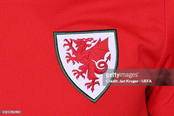 View of the Wales badge during the official UEFA Euro 2020 media access day on June 03, 2021 in Vale of Glamorgan, Wales.