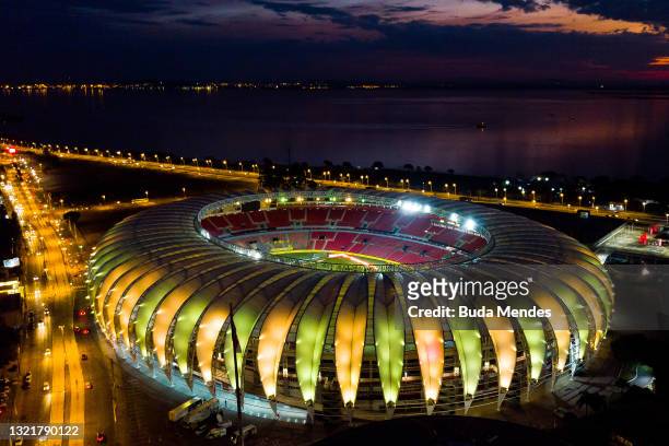 Aerial view of Beira-Rio Stadium ahead of a match between Brazil and Ecuador as part of South American Qualifiers for Qatar 2022 on June 04, 2021 in...