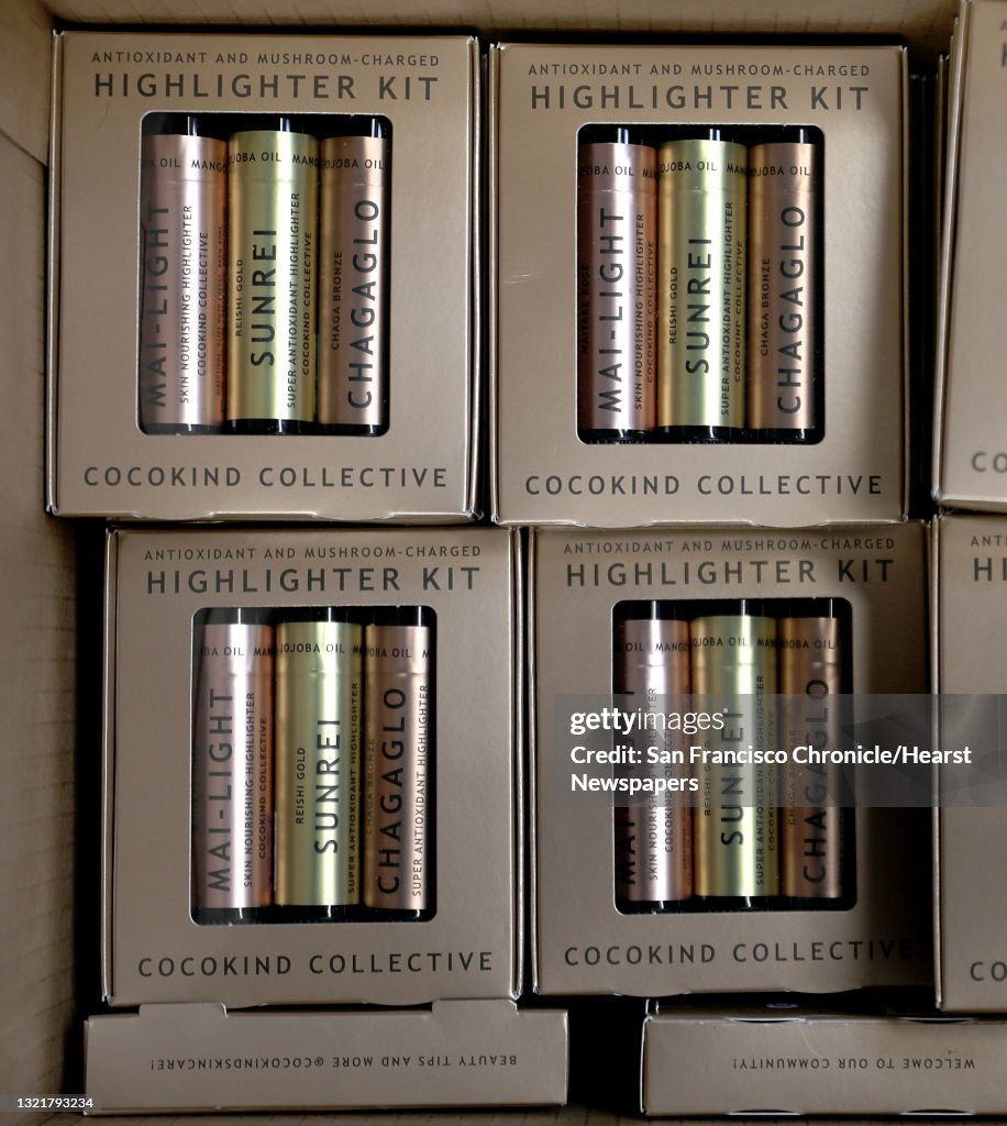 The Cocokind Collective skincare line utilizes three adaptogenic mushrooms in their highlighters which are packaged here and seen on Tuesday, Dec. 4, 2018, in San Francisco, Calif. Adaptogens are plant-derived ingredients that help ease anxiety and stres
